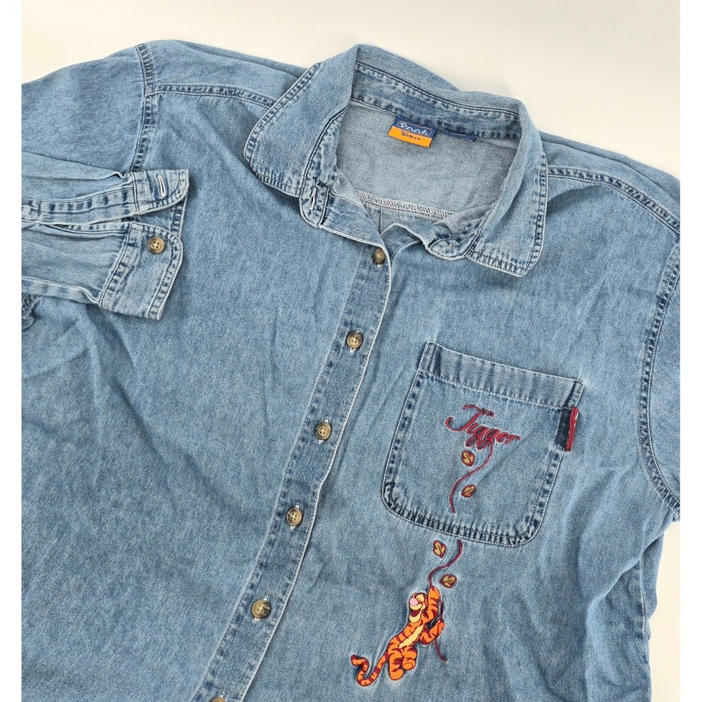 Pooh Vintage Denim Shirt Size 18W 20W Women Blue Tigger Disney Cottagecore